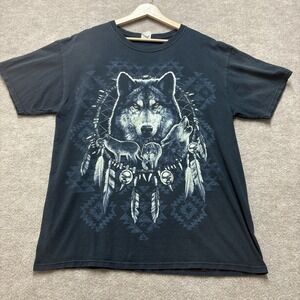 Vintage 2000s Wolf Graphic Nature T-Shirt Mens Large Black Tee Fruit Of The Loom